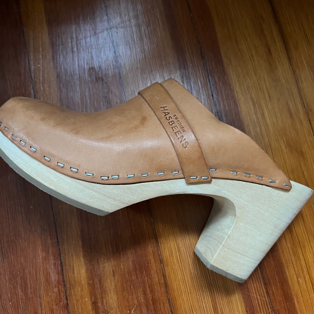 Swedish Hasbeens Brown Leather Mules